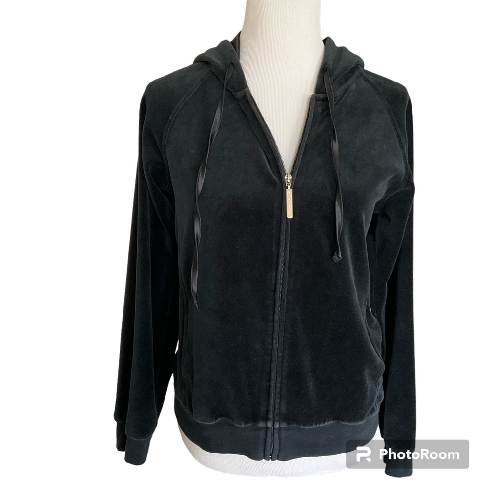 Vintage 90s N.Y.L. Velour Full Zip Hoodie Jacket Black Size M